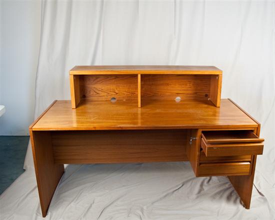 Appraisal: Teak Desk with top shelf H W D