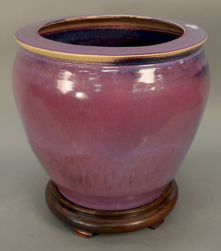 Appraisal: Large purple Flambe glaze planter on stand total ht in