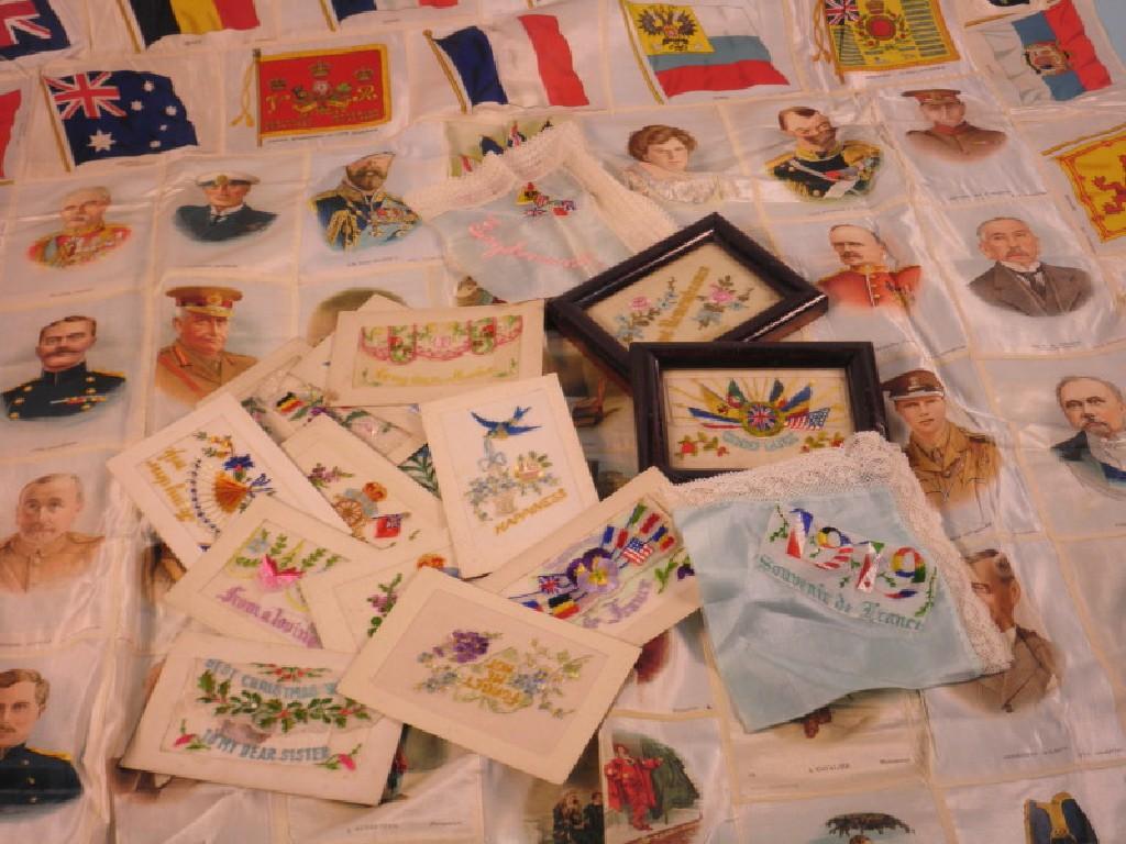 Appraisal: Fourteen embroidered first world war silk postcards and two first