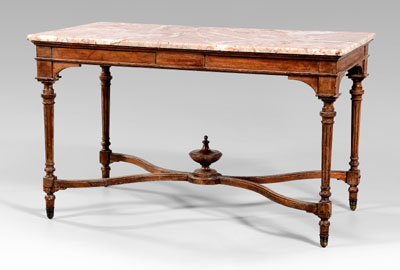 Appraisal: Louis XVI style center table variegated pink-to-ivory marble top the