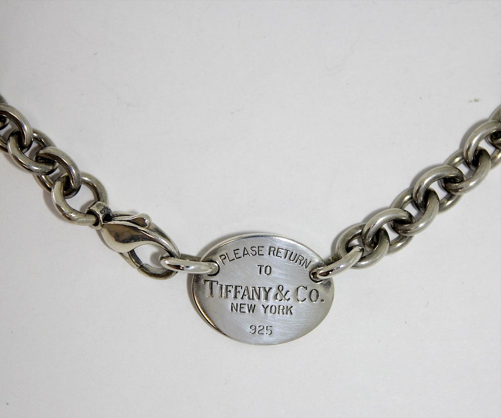 Appraisal: Tiffany Co Sterling Silver Oval Tag Necklace United States Contemporary