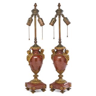 Appraisal: PAIR OF LOUIS XVI STYLE TABLE LAMPS Rouge marble vasiform