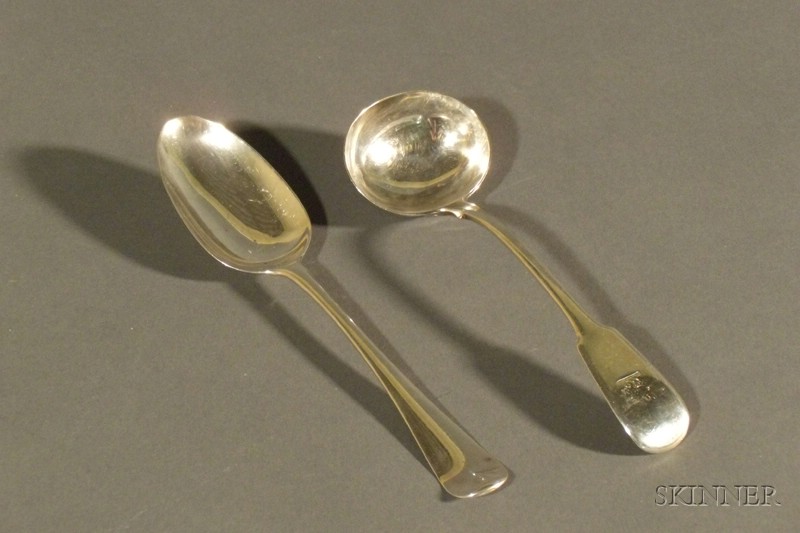 Appraisal: Two Georgian Silver Flatware Items London comprising a tablespoon John