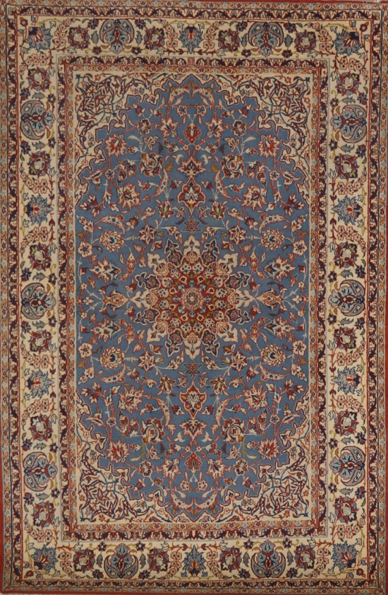 Appraisal: Isphahan Rug Post Blue ground with palmette and trellising vine