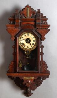 Appraisal: Ingraham Carved Walnut St Clair Wall Alarm Clock c the