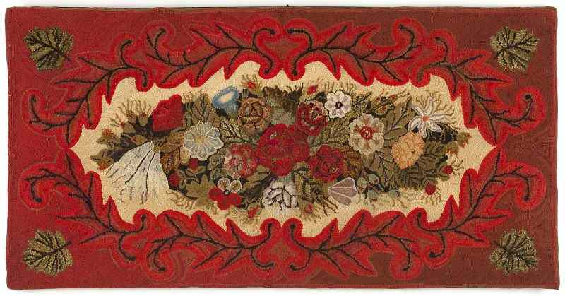 Appraisal: Floral Hooked Rugearly th century designed with central floral cartouche