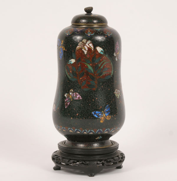 Appraisal: Melon shaped cloisonne vase lid with brass decoration mounted in