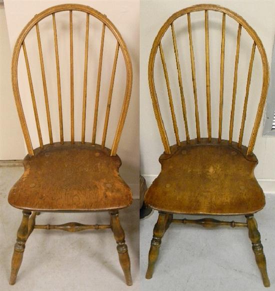 Appraisal: Pair of Windsor sidechairs th th C seven spindle shaped