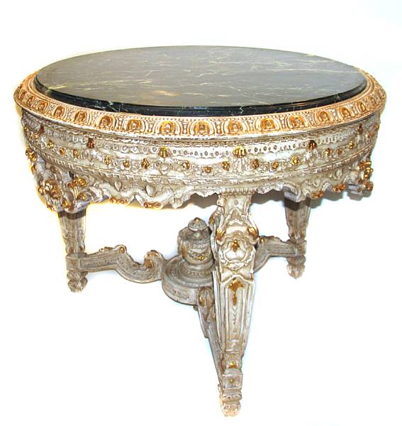 Appraisal: A Louis XVI parcel gilt table with marble top height