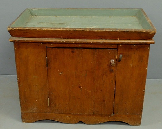 Appraisal: Country pine dry sink th c with single door shelved