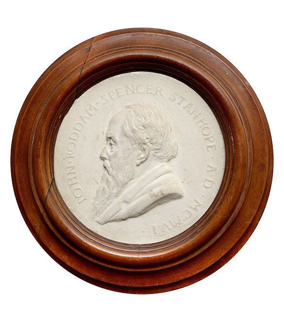 Appraisal: A VICTORIAN PLASTER ROUNDEL RELIEF PROFILE PORTRAIT inscribed 'John Roddan