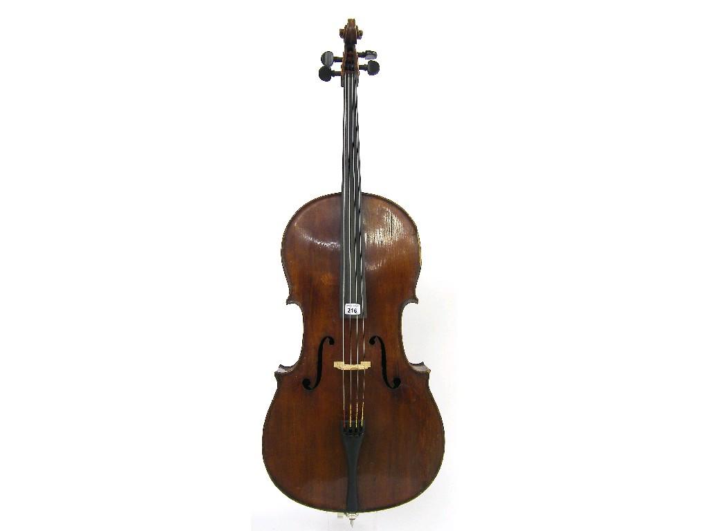 Appraisal: Late th century French three-quarter size violoncello cm together with