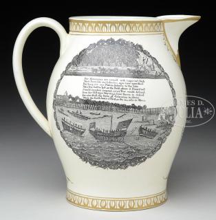 Appraisal: HERCULANEUM POTTERY LIVERPOOL PITCHER WITH SHIP AND SHIPBUILDERS POEM TRANSFER