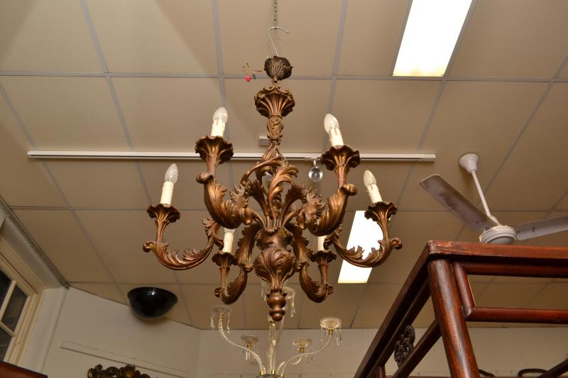 Appraisal: A DECORATIVE GILT SIX BRANCH CHANDELIER