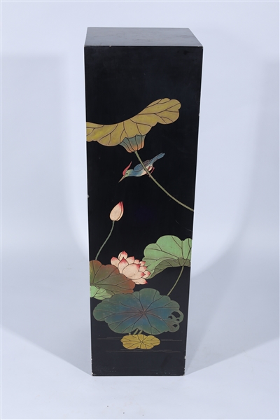 Appraisal: Chinese black wooden display plinth with carved water lilies and