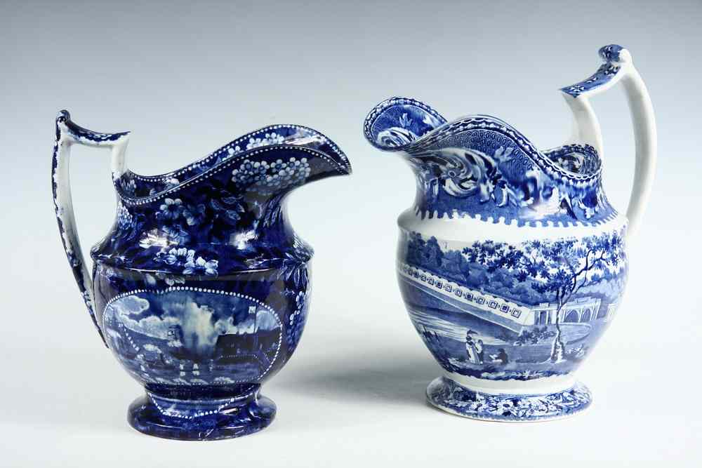 Appraisal: STAFFORDSHIRE PITCHERS - The first 'Landing of Lafayette' New York