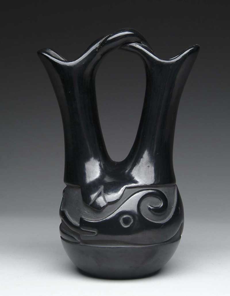 Appraisal: OUTSTANDING BLACK ON BLACK CARVED WEDDING VASE Signed in script