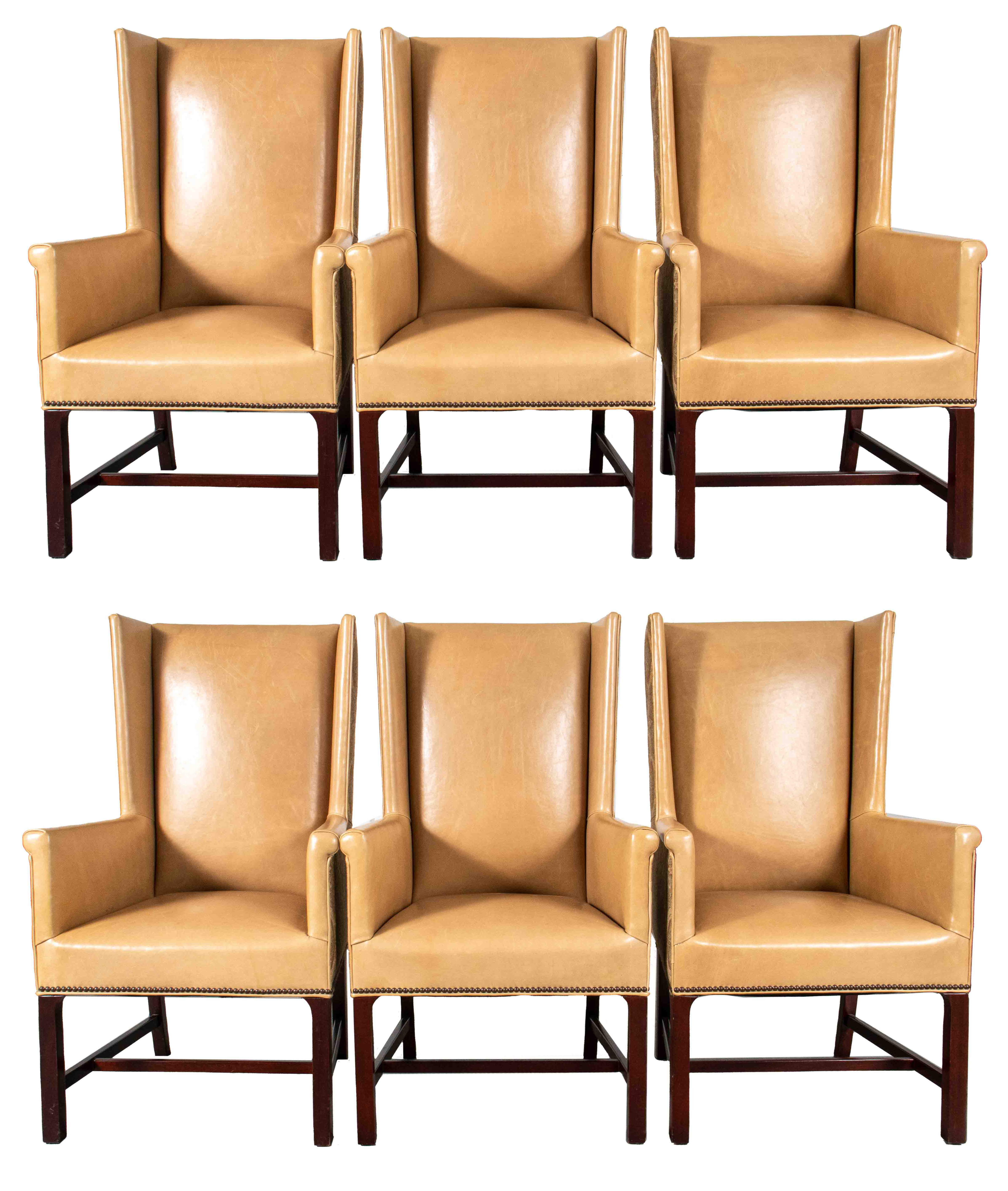 Appraisal: MODERN WINGBACK LEATHER ARMCHAIRS Modern set of six wingback armchairs