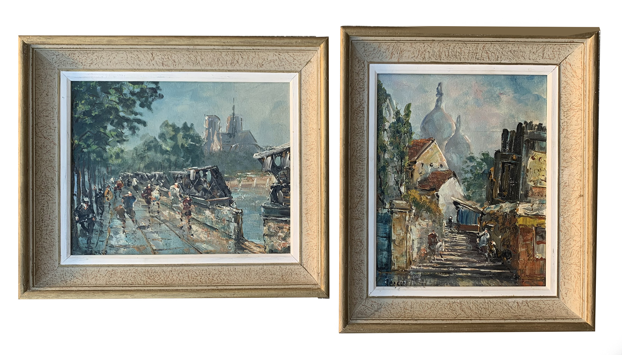 Appraisal: BESSE Raymond France - Two Parisian Raymond Besse Paintings ''Bouquinstas