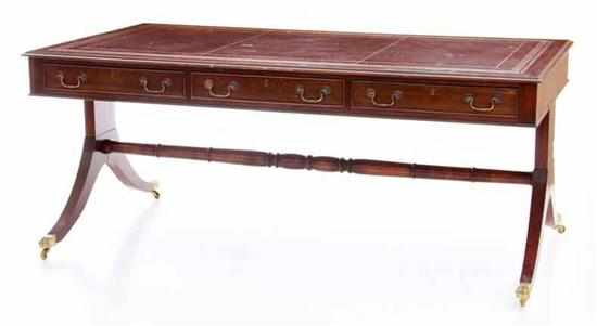 Appraisal: Regency style mahogany library table rectangular top with inset brown