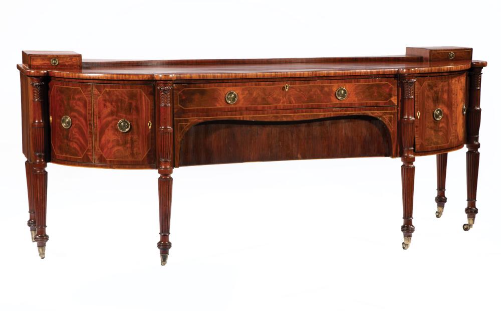 Appraisal: Regency Inlaid and Carved Mahogany Sideboard early th c shaped