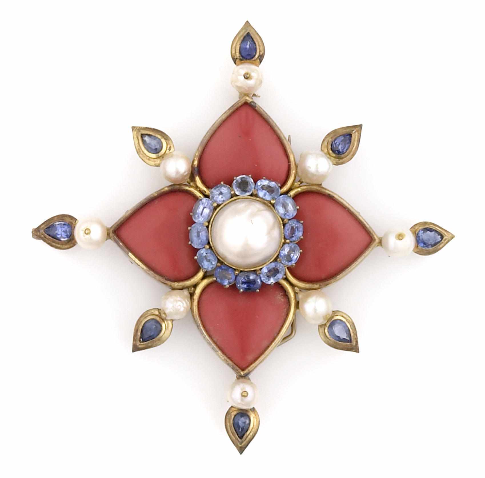 Appraisal: Tony Duquette American - sA coral simulant sapphire cultured pearl