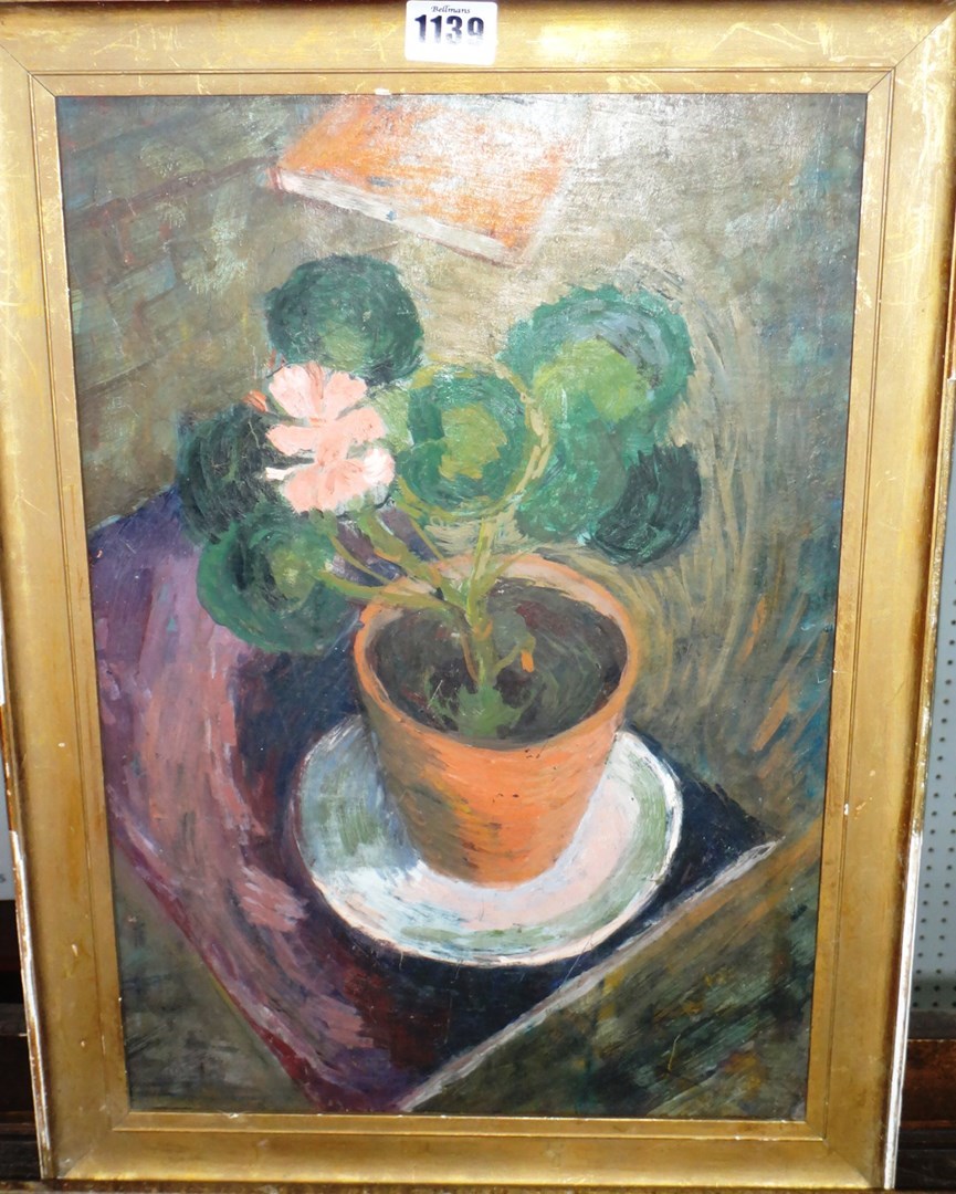 Appraisal: Circle of Duncan Grant Still life of a potted geranium