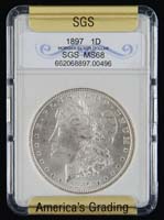 Appraisal: ONE GRADED CASED MORGAN SILVER DOLLAR Graded by SGS MS