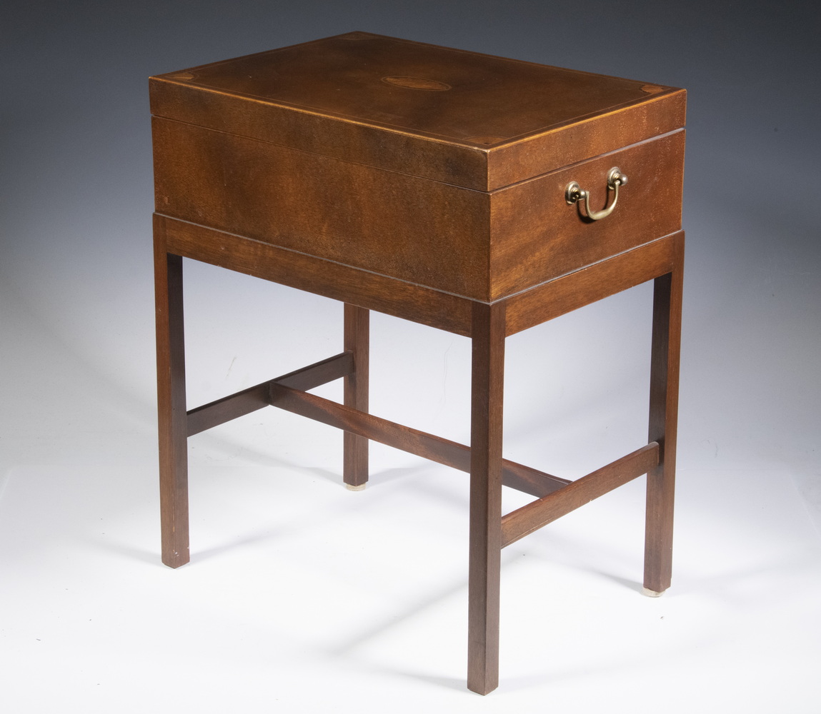 Appraisal: BAKER FURNITURE BOX ON STAND Inlaid Mahogany Hinged Box on