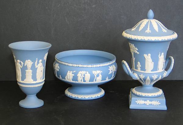 Appraisal: Three pieces of Wedgwood pale blue jasperware third quarter th