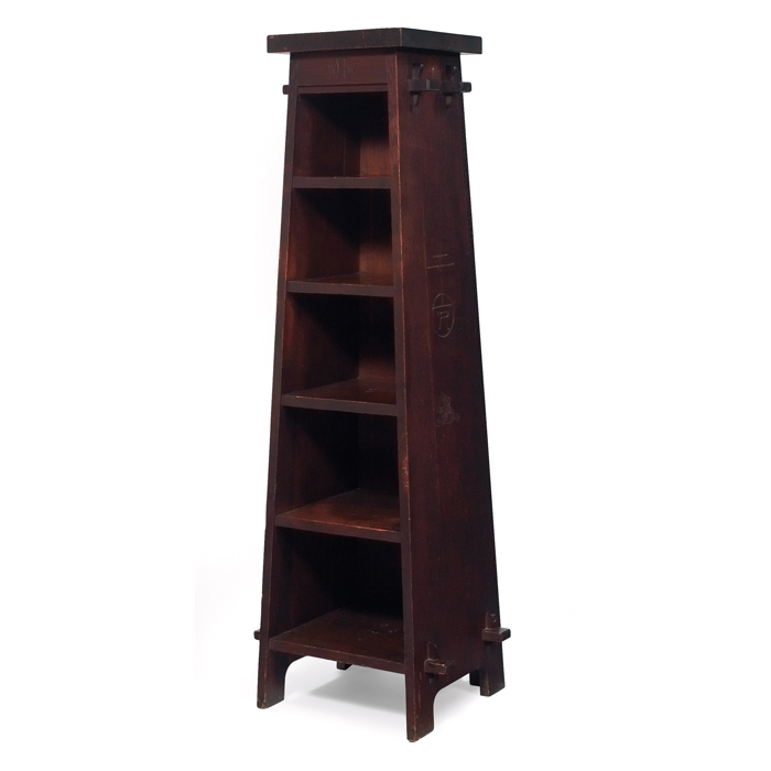 Appraisal: Roycroft tall pedestal important dramatic design with five shelves supported