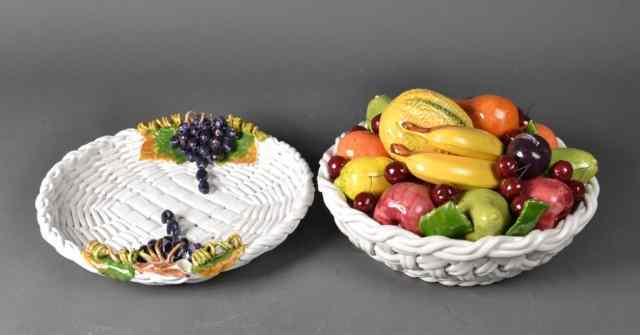 Appraisal: Two Italian Pottery Fruit Basket Center PiecesTo include one shallow