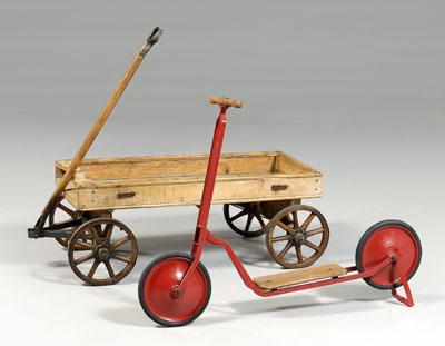 Appraisal: Wagon scooter wagon with nailed pine body spoked wooden wheels