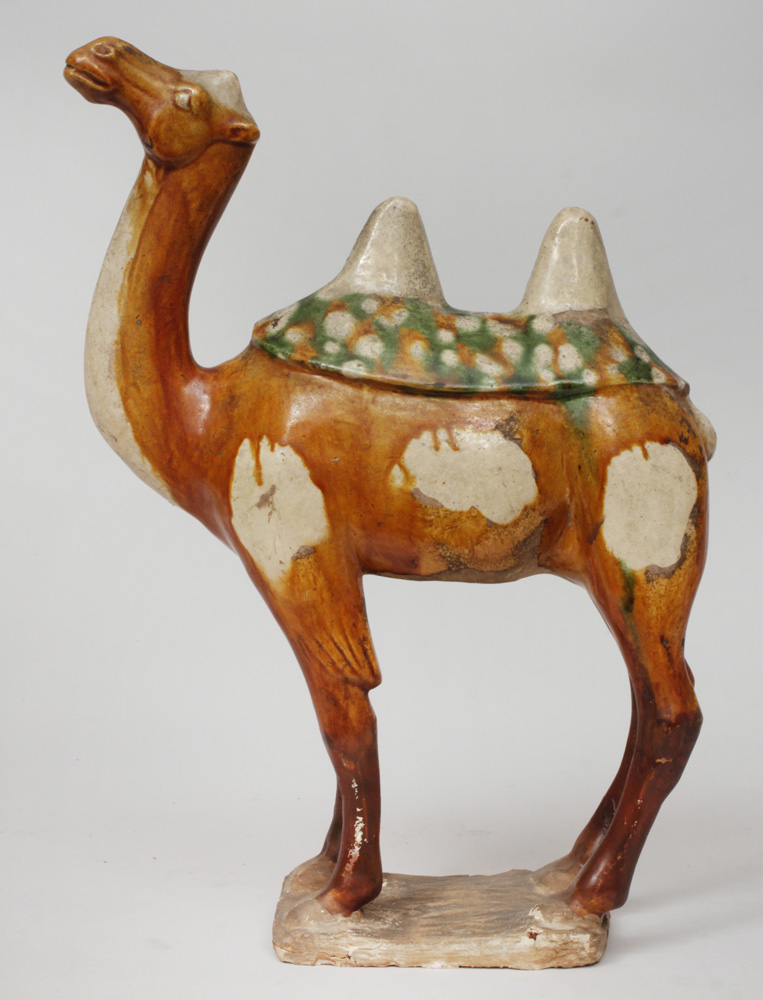 Appraisal: Tang Style Sancai-Glazed Pottery Figure of a Dromedary Camel x