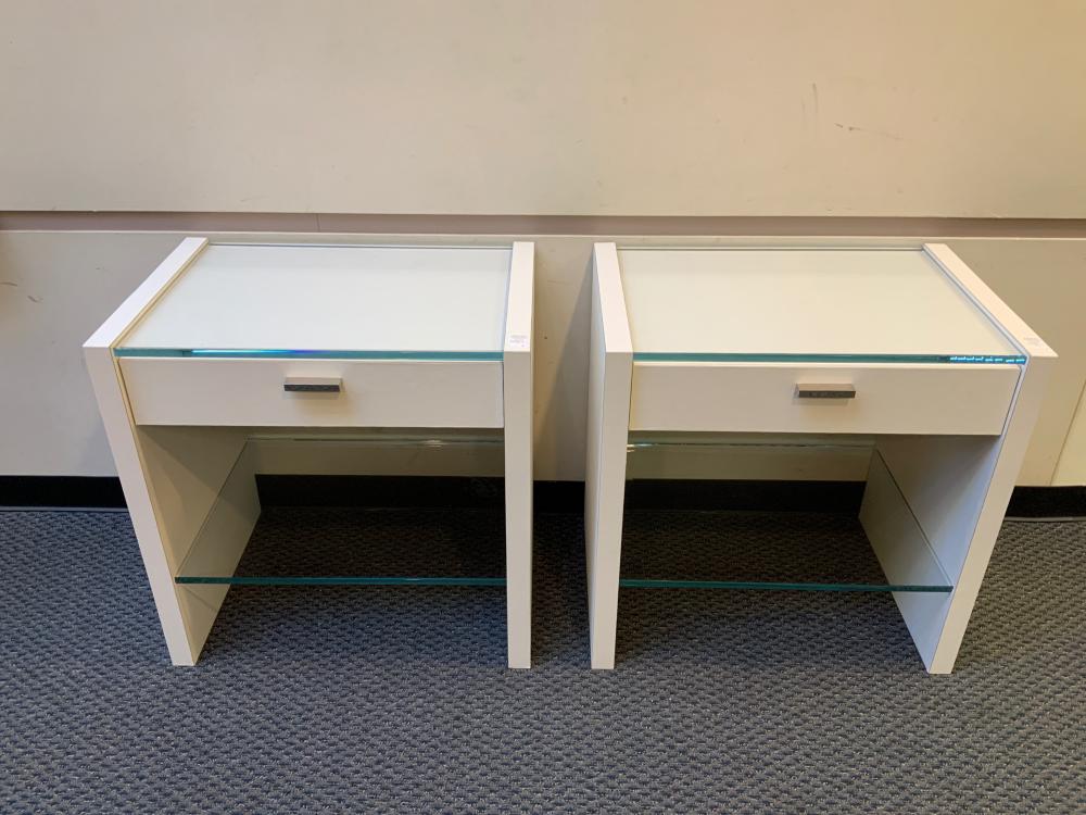 Appraisal: PAIR MODERN WHITE VINYL MOLDED AND GLASS TOP DESKS X