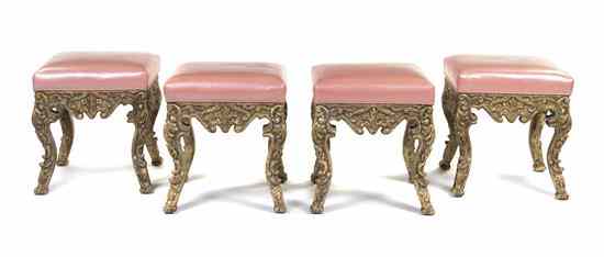 Appraisal: A Set of Four Rococo Style Tabourets having square upholstered