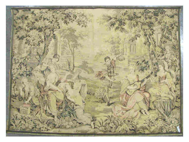 Appraisal: French woven tapestry x depicting festive figures in period dress