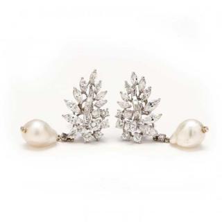 Appraisal: Vintage KT White Gold Diamond and Pearl Drop Convertible Earrings