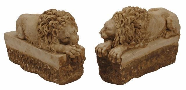 Appraisal: pair Italian carved recumbent lions after the originals by Antonio