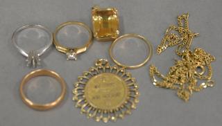 Appraisal: Seven piece lot of gold including K gold four rings