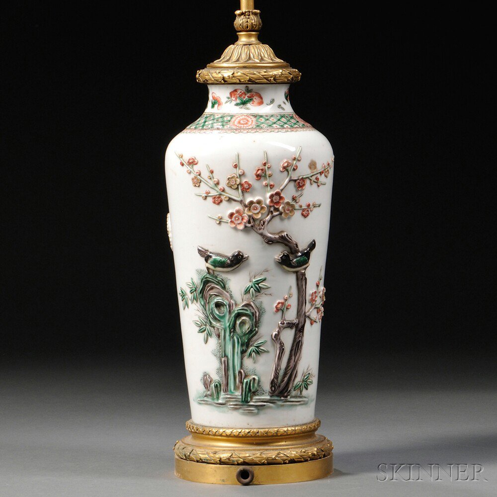 Appraisal: Famille Verte Vase Lamp China bulbous shape with slanting walls