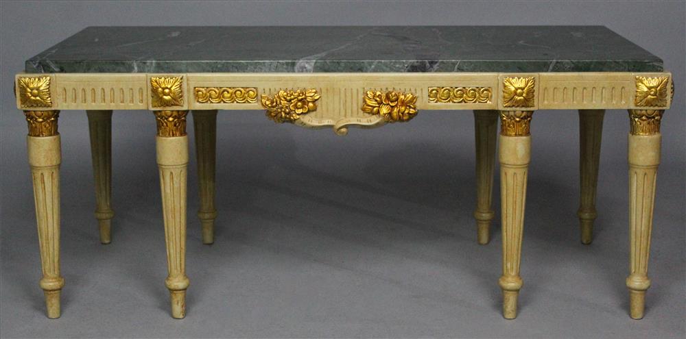 Appraisal: NEOCLASSICAL STYLE PARCEL GILT GRAY PAINTED COFFEE TABLE with associated