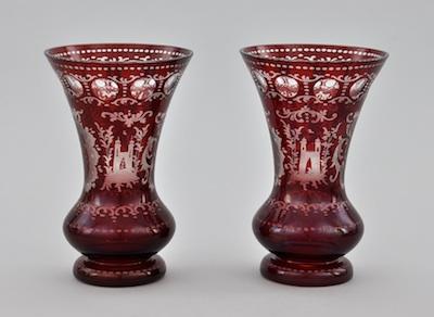 Appraisal: A Pair of Bohemian Glass Vases The flashed ruby glass