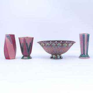 Appraisal: Four Pieces Roseville Futura Pottery Includes vases tallest measures -