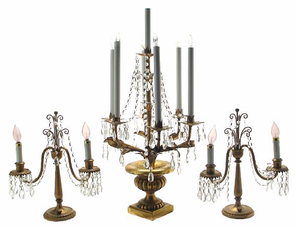 Appraisal: A group of three candelabra comprising an Italian Neoclassical style