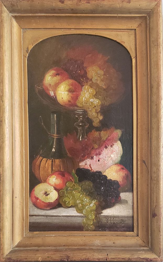 Appraisal: Edward Leavitt Oil on Board Fruit and Wine Still Life