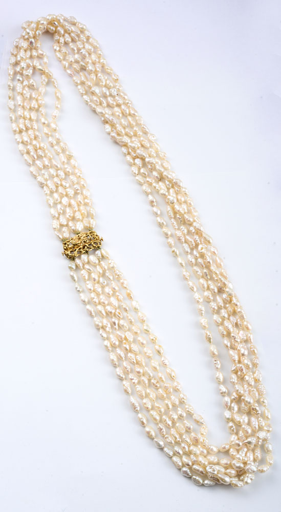 Appraisal: SIX STRAND KESHI PEARL NECKLACE ARTHUR KING Six long strands