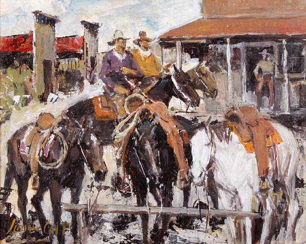 Appraisal: James Colt American - Riding Through Town signed 'James Colt'