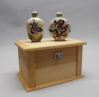 Appraisal: Enameled Signed Snuff Bottles w Case One bottle haveing cranes