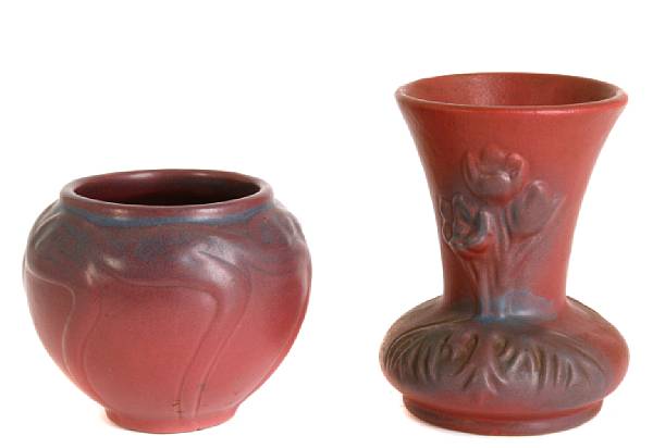 Appraisal: Two Artus Van Briggle crimson glazed earthenware vases the first